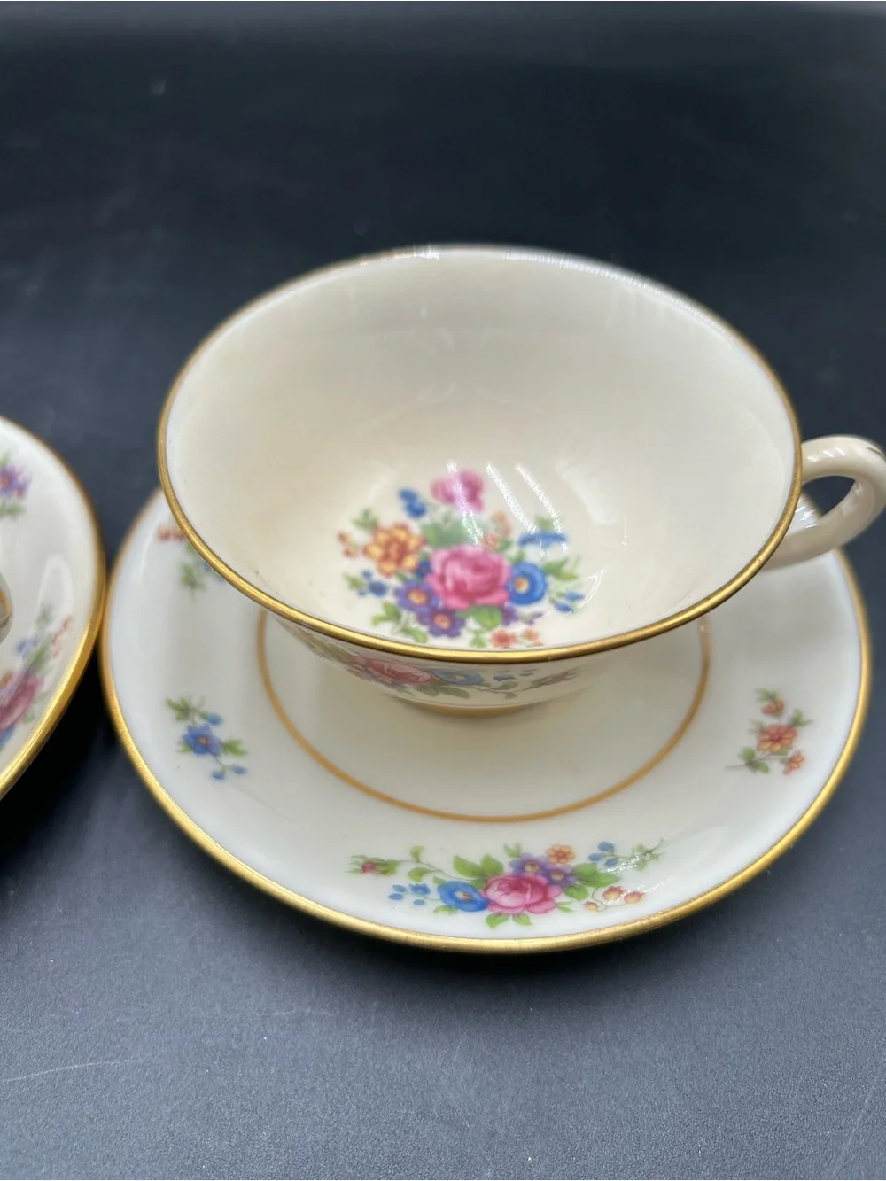 Lenox Rose Bone China teacup and saucer with Pink Rose Floral Motif